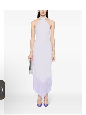 Taller Marmo Nina Fringe Halter Midi Dress Lilac Crepe IT 42 US 6
